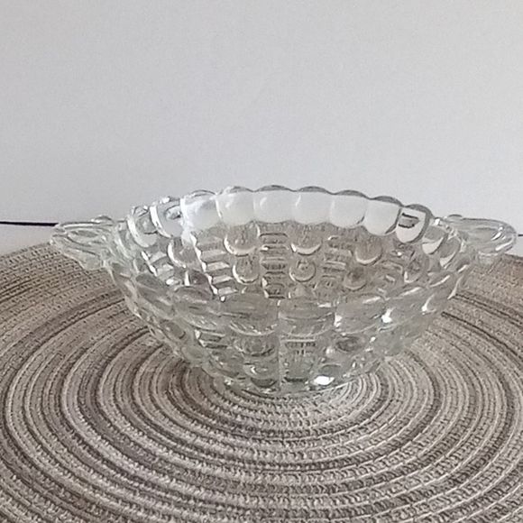 Vintage Bubbles & Bar Anchor Hocking Clear Glass Candy Dish with Handles - Picture 2 of 7